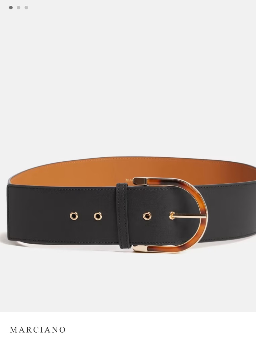 Marciano Black Leather Belt with Tortoiseshell-Edge Gold D Buckle - Size M - Picture 3 of 4